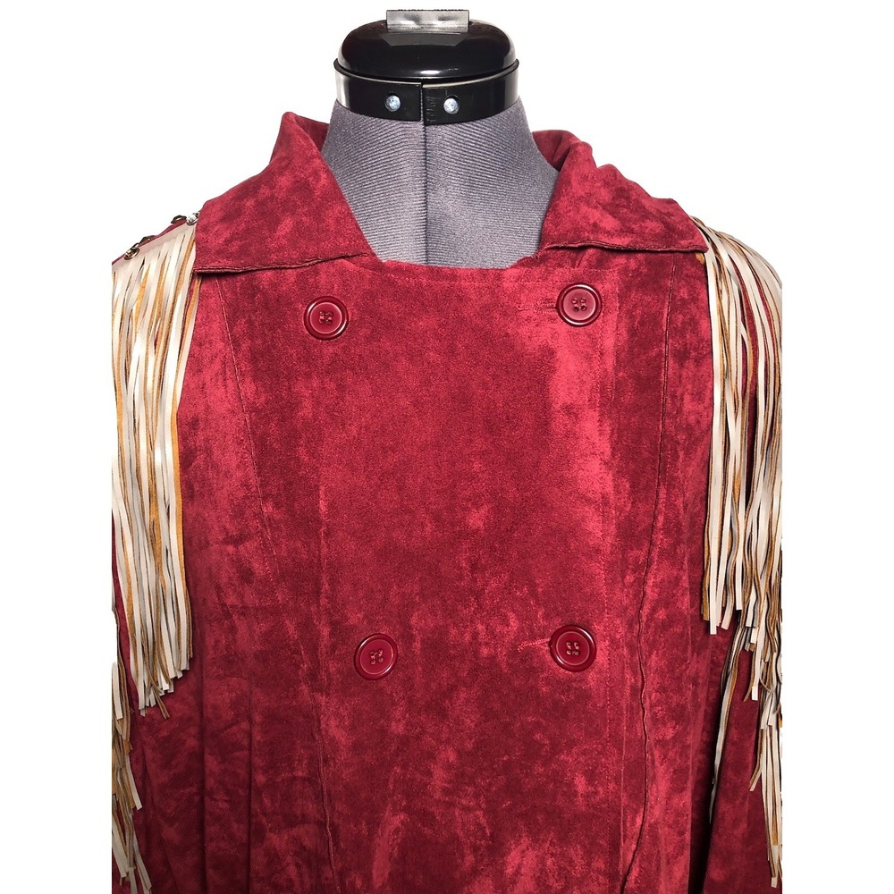 Josefina by Vero Solis Burgundy Fringe Stud Jacket Western Boho M B-58″ DAMAGED - Picture 4 of 16